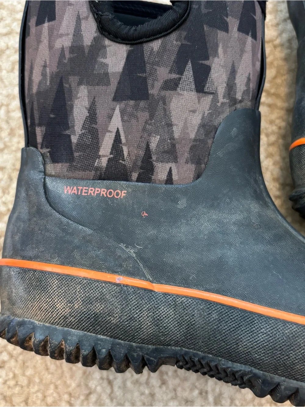Kids Waterproof Rain Boots in Charcoal with Orange Trim Size 11